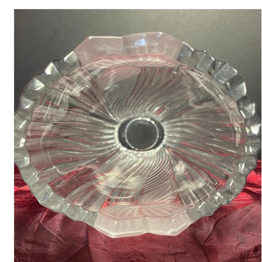 Vintage Anna Hütte Crystal Oval Vase Etched Flower Sawtooth Rim Germany 1980s